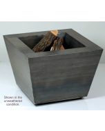 Steel fire pit with 14 inch deep bowl.  Fire bowl has natural wood in it.
