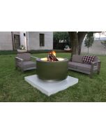 38 inch round wood burning stainless steel fire pit.  Brushed finish.  Available fuel sources are natural gas and remote propane.
